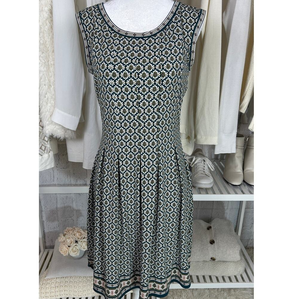 Max Studio Women's Size S Dark Green Floral Print Boho Pleated Dress #0556